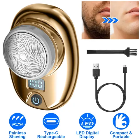 PORTABLE ELECTRIC SHAVER WITH LED DIGITAL DISPLAY TYPE-C RECHARGEABLE ELECTRIC RAZOR FOR MEN ELECTRIC BEARD TRIMMER FOR HOME OFFICE TRAVEL CAR