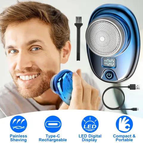 PORTABLE ELECTRIC SHAVER WITH LED DIGITAL DISPLAY TYPE-C RECHARGEABLE ELECTRIC RAZOR FOR MEN ELECTRIC BEARD TRIMMER FOR HOME OFFICE TRAVEL CAR