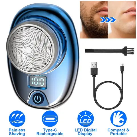PORTABLE ELECTRIC SHAVER WITH LED DIGITAL DISPLAY TYPE-C RECHARGEABLE ELECTRIC RAZOR FOR MEN ELECTRIC BEARD TRIMMER FOR HOME OFFICE TRAVEL CAR