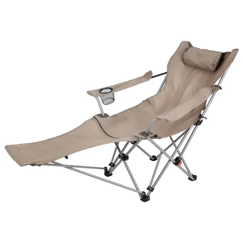 RECLINING CAMPING CHAIR WITH FOOTREST 4-POSITION ADJUSTABLE OUTDOOR FOLDING CHAIR HEAVY DUTY PORTABLE CAMPING LOUNGE CHAIR WITH HEADREST CUP HOLDER & 