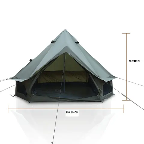 9.8FT OXFORD BELL TENT FOR FAMILY CAMPING SPACIOUS YURT TENT WITH STOVE JACK, 4 SEASON GLAMPING SHELTER, WATERPROOF OXFORD HOT TENT FOR 3-4 PEOPLE