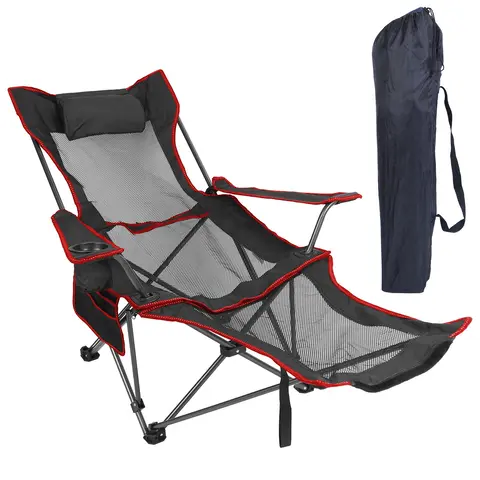FOLDABLE CAMPING CHAIR 330LBS LOAD HEAVY DUTY STEEL LAWN CHAIR COLLAPSIBLE CHAIR WITH RECLINING BACKREST ANGLE CUP HOLDER PILLOW SIDE POCKET CARRY BAG