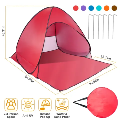POP UP BEACH TENT SUN SHADE SHELTER ANTI-UV AUTOMATIC WATERPROOF TENT CANOPY FOR 2/3 MAN W/ NET WINDOW STORAGE BAG FOR OUTDOOR BEACH CAMPING FISHING P