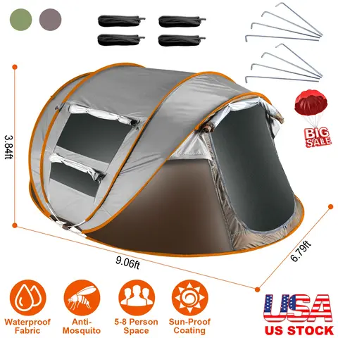 5-8 PERSON POP UP TENT AUTOMATIC SETUP CAMPING TENT WATERPROOF INSTANT SETUP TENT WITH 4 MOSQUITO NET WINDOWS CARRYING BAG FOR HIKING CLIMBING ADVENTU