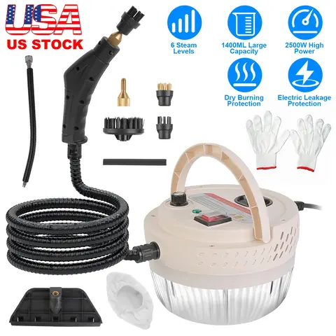 2500W HANDHELD HIGH TEMPERATURE AND PRESSURE STEAMER CLEANER WITH 1400ML TANK 9 ACCESSORIES 6 STEAM LEVELS FOR DIRT GREASE GROUT TILE FLOOR COUCH CAR