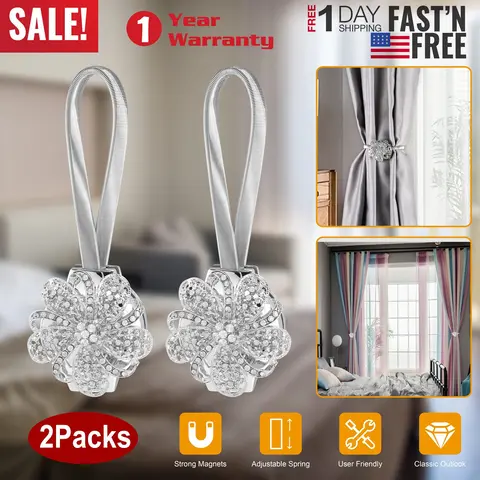 2 PACKS MAGNETIC CURTAIN TIEBACKS EXTENDABLE FLORAL DRAPE HOLDER DECORATIVE WINDOW HANGINGS CLIP FOR LIVING ROOM RESTAURANT APARTMENT