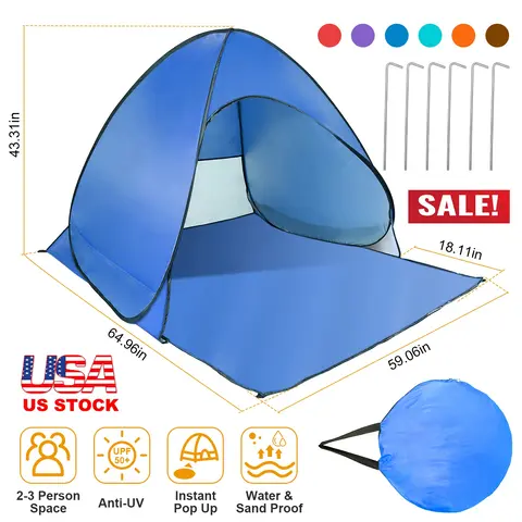 POP UP BEACH TENT SUN SHADE SHELTER ANTI-UV AUTOMATIC WATERPROOF TENT CANOPY FOR 2/3 MAN W/ NET WINDOW STORAGE BAG FOR OUTDOOR BEACH CAMPING FISHING P
