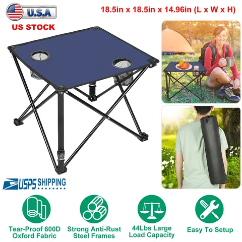 1PC FOLDABLE CAMPING TABLE PORTABLE PICNIC TABLE LIGHTWEIGHT TRAVEL DESK WITH 2 CUP HOLDERS CARRYING BAG