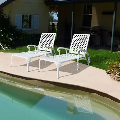 OUTDOOR ALUMINUM LOUNGE CHAIR WITH WHEELS, ADJUSTABLE RECLINING CHAISE LOUNGE, WEATHER RESISTANT PATIO RECLINER CHAIR WITH 3-POSITION BACKREST (120°/1