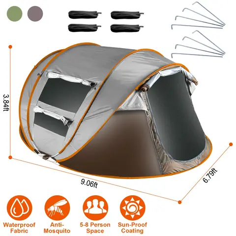 5-8 PERSON POP UP TENT AUTOMATIC SETUP CAMPING TENT WATERPROOF INSTANT SETUP TENT WITH 4 MOSQUITO NET WINDOWS CARRYING BAG FOR HIKING CLIMBING ADVENTU