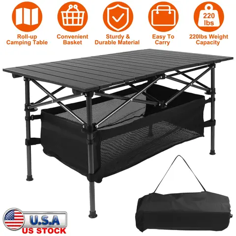 FOLDING CAMPING TABLE PORTABLE LIGHTWEIGHT ALUMINUM ROLL-UP PICNIC BBQ DESK WITH CARRYING BAG HEAVY DUTY OUTDOOR BEACH BACKYARD PARTY PATIO