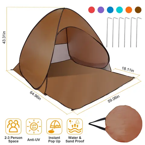 POP UP BEACH TENT SUN SHADE SHELTER ANTI-UV AUTOMATIC WATERPROOF TENT CANOPY FOR 2/3 MAN W/ NET WINDOW STORAGE BAG FOR OUTDOOR BEACH CAMPING FISHING P