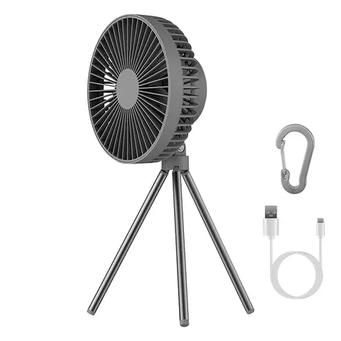 PORTABLE CAMPING FAN RECHARGEABLE BATTERY POWERED FOLDABLE TRIPOD FAN FOR TENT WITH HANGING HOOK CARABINER PERSONAL DESK FAN WITH 3 SPEED SETTING FOR 