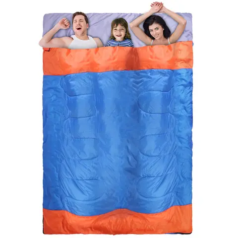 2 PEOPLE SLEEPING BAG FOR ADULT KIDS LIGHTWEIGHT WATER RESISTANT CAMPING COTTON LINER COLD WARM WEATHER INDOOR OUTDOOR USE 3 SEASON WITH SACK FOR SPRI