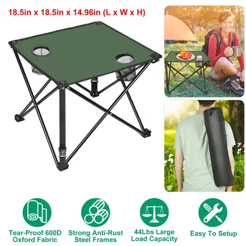 1PC FOLDABLE CAMPING TABLE PORTABLE PICNIC TABLE LIGHTWEIGHT TRAVEL DESK WITH 2 CUP HOLDERS CARRYING BAG