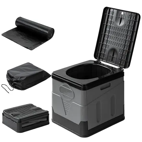 PORTABLE TOILET FOR CAR CAMPING BOATING HIKING OUTDOOR TRAVEL POTTY WITH CARRY BAG FOLDABLE EMERGENCY TOILET WITH LID TRASH BAGS
