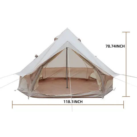 9.8FT OXFORD BELL TENT FOR FAMILY CAMPING SPACIOUS YURT TENT WITH STOVE JACK, 4 SEASON GLAMPING SHELTER, WATERPROOF OXFORD HOT TENT FOR 3-4 PEOPLE