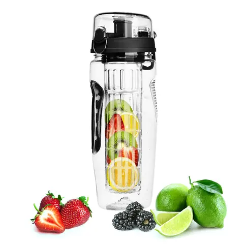 FRUIT INFUSER WATER BOTTLE 32OZ JUICE SHAKER SPORT W/ FLIP TOP LID ANTI-SLIP GRIPS FOR OFFICE HOME SPORT RUNNING WALKING HIKING