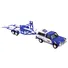 1986 CHEVROLET K5 BLAZER BLUE AND WHITE AND 1969 CHEVROLET CAMARO #5 BLUE AND WHITE "KYLE LARSON - HENDRICK MOTORSPORTS" WITH TANDEM CAR TRAILER "RACING HITCH & TOW" SERIES 6 1/64 DIECAST MODEL CARS BY GREENLIGHT