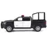 2019 RAM 1500 LARAMIE CREW CAB PICKUP TRUCK WITH BED CAGE BLACK AND WHITE WITH FLASHING LIGHT BAR AND FRONT AND REAR LIGHTS AND SOUNDS 1/24-1/27 DIECAST MODEL CAR BY MOTORMAX