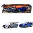 BRIAN'S NISSAN SKYLINE GT-R (BNR34) SILVER WITH BLUE STRIPES AND NISSAN GT-R (BNR34) BLUE METALLIC SET OF 2 PIECES "25 YEARS OF FAST & FURIOUS" SERIES 1/32 DIECAST MODEL CARS BY JADA