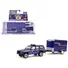 2001 JEEP CHEROKEE "NEW YORK STATE POLICE" BLUE WITH YELLOW STRIPES AND SMALL CARGO TRAILER "HOT PURSUIT HITCH & TOW" SERIES 1 1/64 DIECAST MODEL CARS BY GREENLIGHT