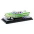 1957 CHEVROLET BEL AIR CONVERTIBLE GREEN METALLIC WITH FLAME GRAPHICS AND PURPLE AND WHITE INTERIOR LIMITED EDITION TO 4050 PIECES WORLDWIDE 1/24 DIECAST MODEL CAR BY M2 MACHINES