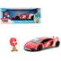 LAMBORGHINI AVENTADOR SV RED WITH GRAPHICS AND KNUCKLES DIECAST FIGURE "SONIC THE HEDGEHOG" FRANCHISE "HOLLYWOOD RIDES" SERIES 1/24 DIECAST MODEL BY JADA