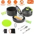 16PCS CAMPING COOKING WARE SET CAMPING STOVE COOKWARE KIT ALUMINUM POT PAN KETTLE SET WITH BOWLS KNIFE FORK SPOON CARABINER SPATULA CUTTING BOARD FOR 